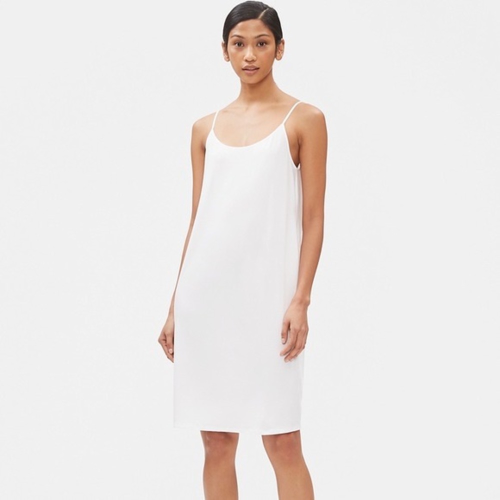eileen fisher white tencel stretch jersey slip dress